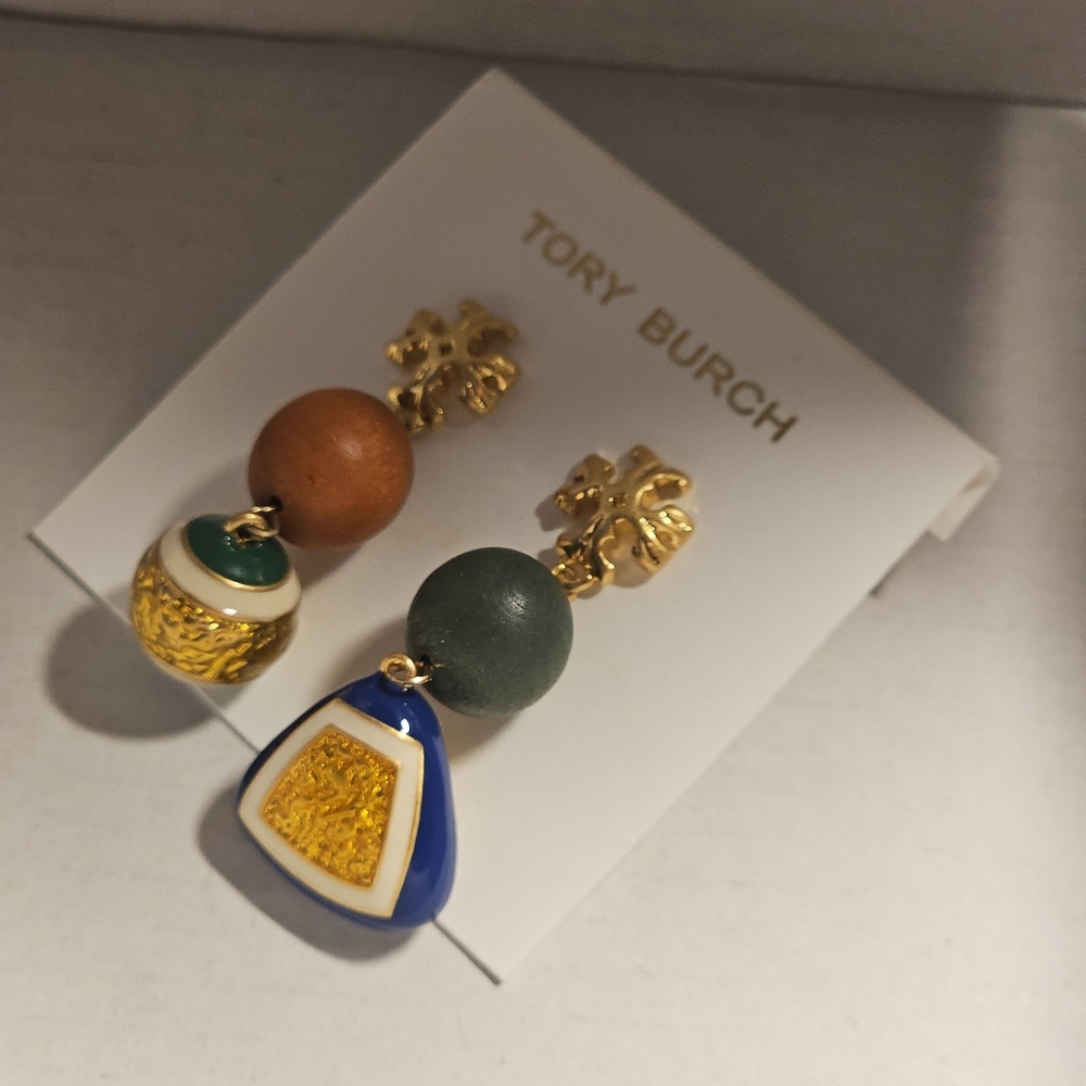 Tory Burch Gold and Blue Geometric Earrings